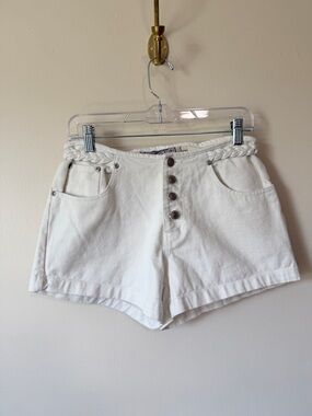 vintage american blues white denim mini shorts high rise button fly 100% cotton
